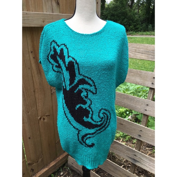 Vintage Sweaters - 80’s Vintage Teal Sweater, Extra Long, Stretchy